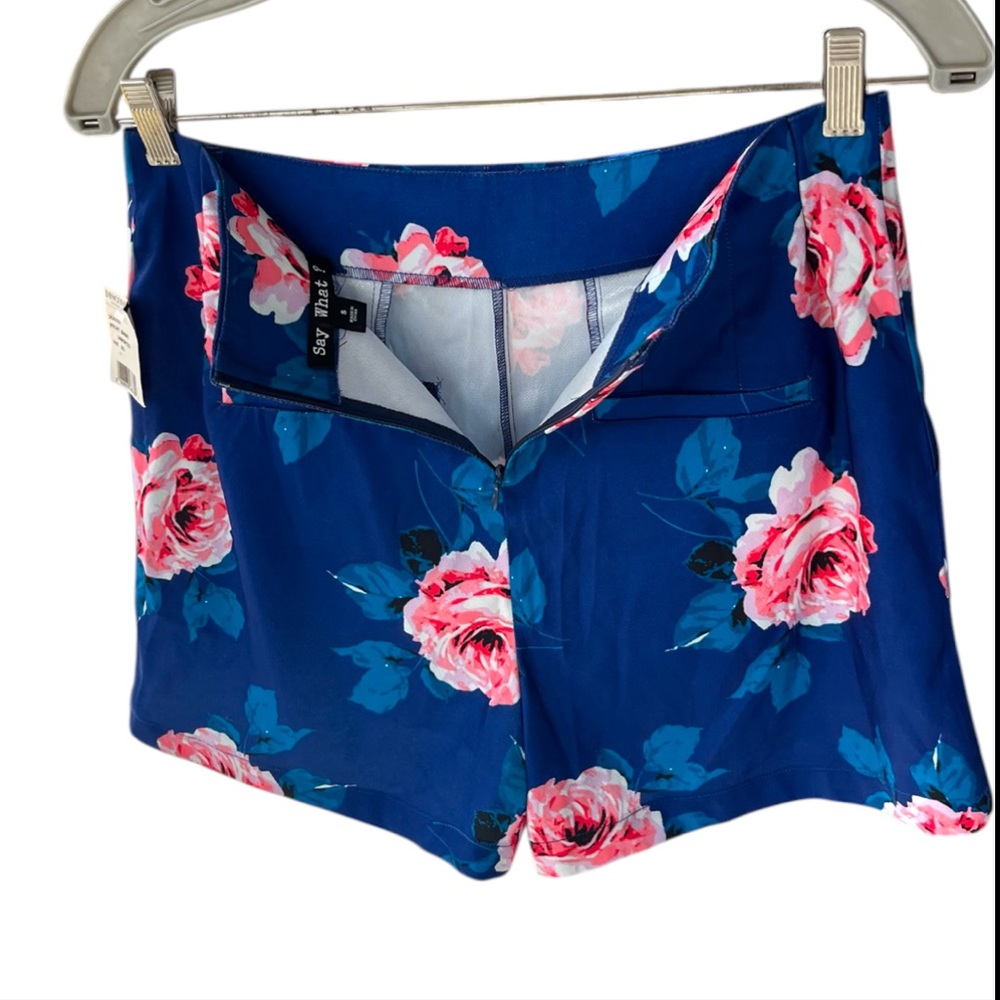 Blue Floral High Waisted Women's Shorts - Picture 6 of 8